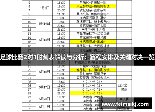 足球比赛2对1时刻表解读与分析：赛程安排及关键对决一览